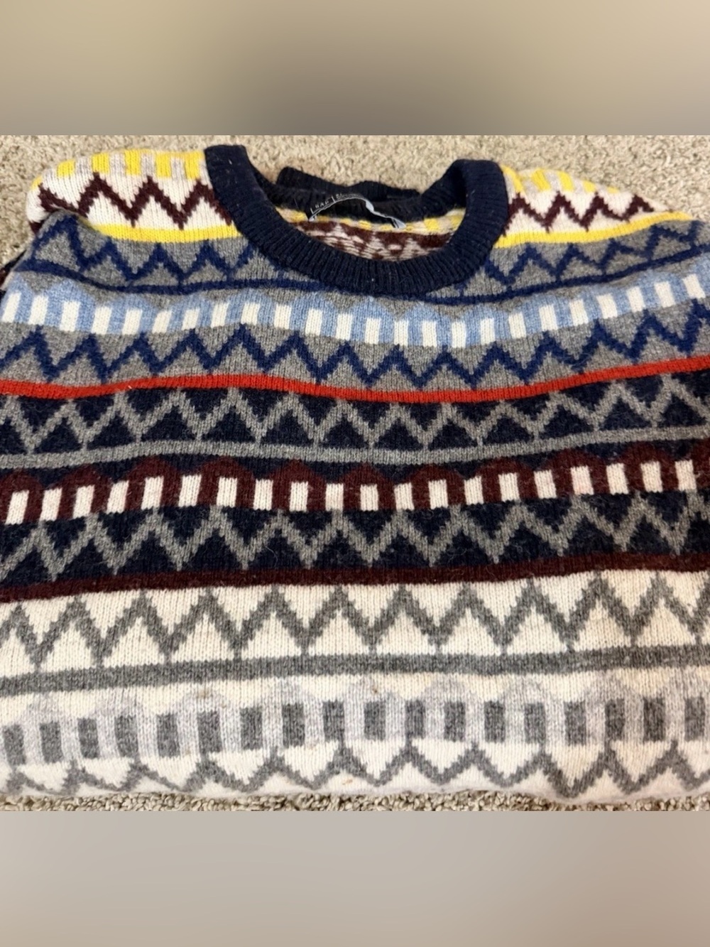 GAP Men's Navy Multicolor Geometric Crewneck Sweater